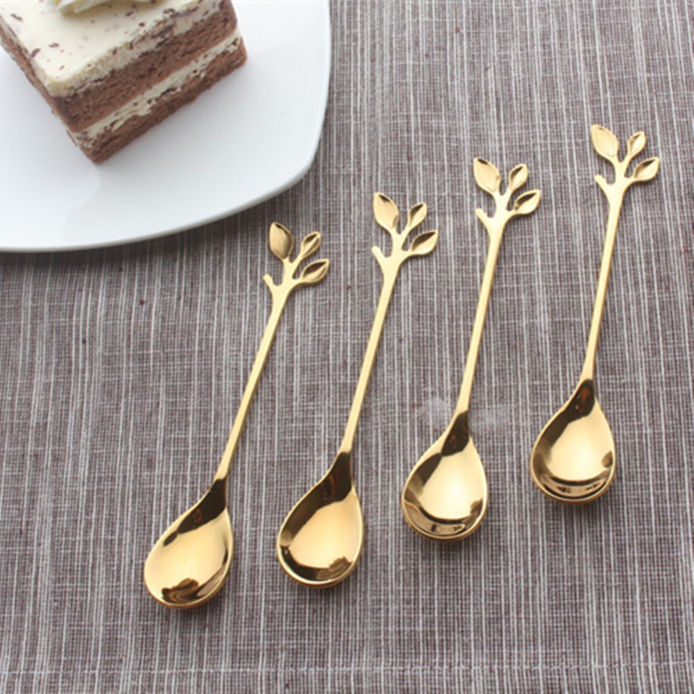 5pcs Stainless Steel Spoon Branches Leaf Spoon Kitchen Tableware Cooking Gift e
