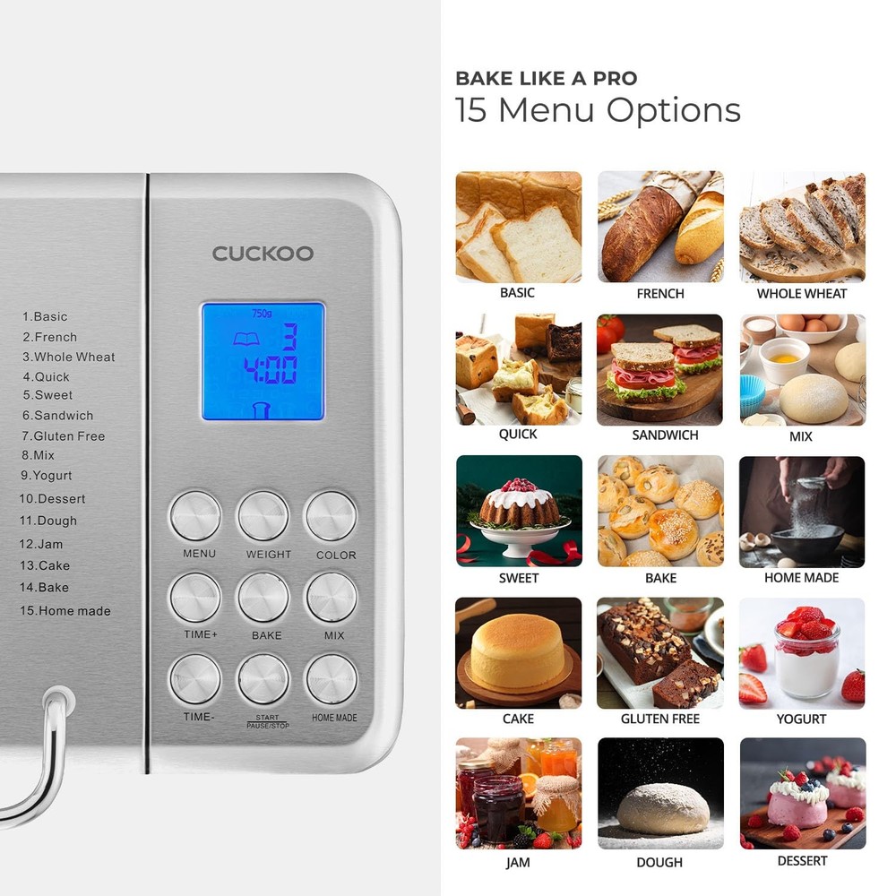 Bread Maker Machine with 15 Menu Options + 3 Crust Colors, 2 lbs Bread Machin...