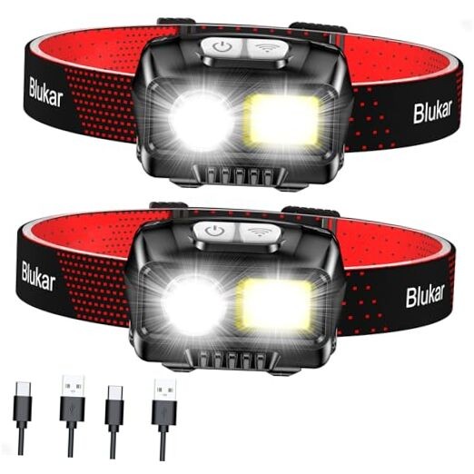 LED Headlamp Rechargeable,2000L High Lumen Super Bright Dimmable 2 Pack Black