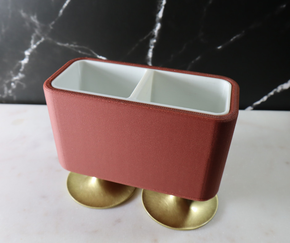 Modern Desk Organizer Solid Brass Pedestals Dual Compartment Office