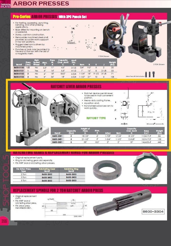 5 TON RATCHET TYPE ARBOR PRESS (8600-3501)