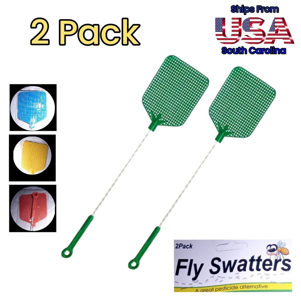 Fly Swatter with Wire Handles & Plastic Grip, 4 Colors, (2 Pack)