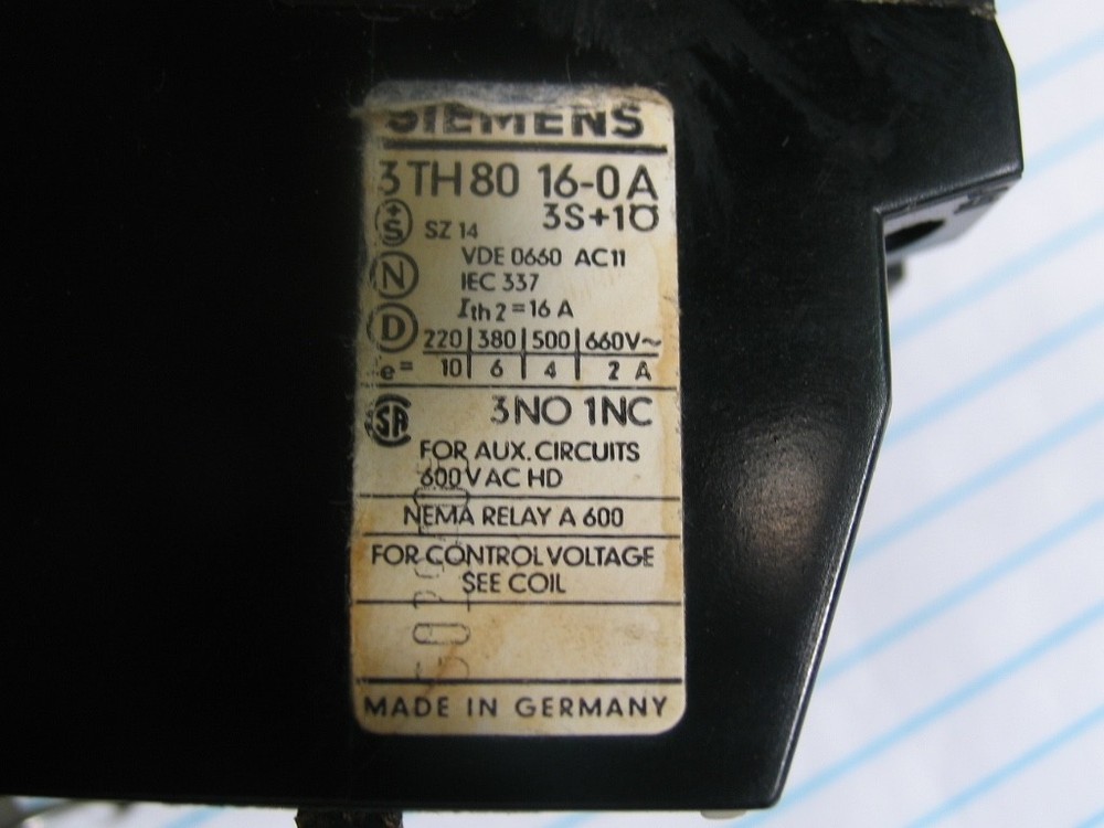 SIEMENS 3TH 80 16 OA AC Contactor