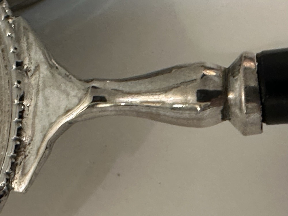 Vintage Weighted Silver Plated Tea Strainer 2 Piece Beaded Edge Bakelite Handle