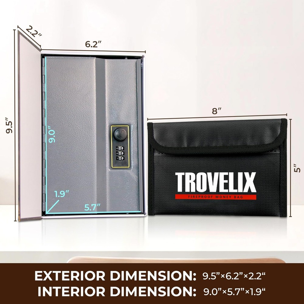 Book Safe with Combination Lock Hidden Diversion Safe Fireproof Bag