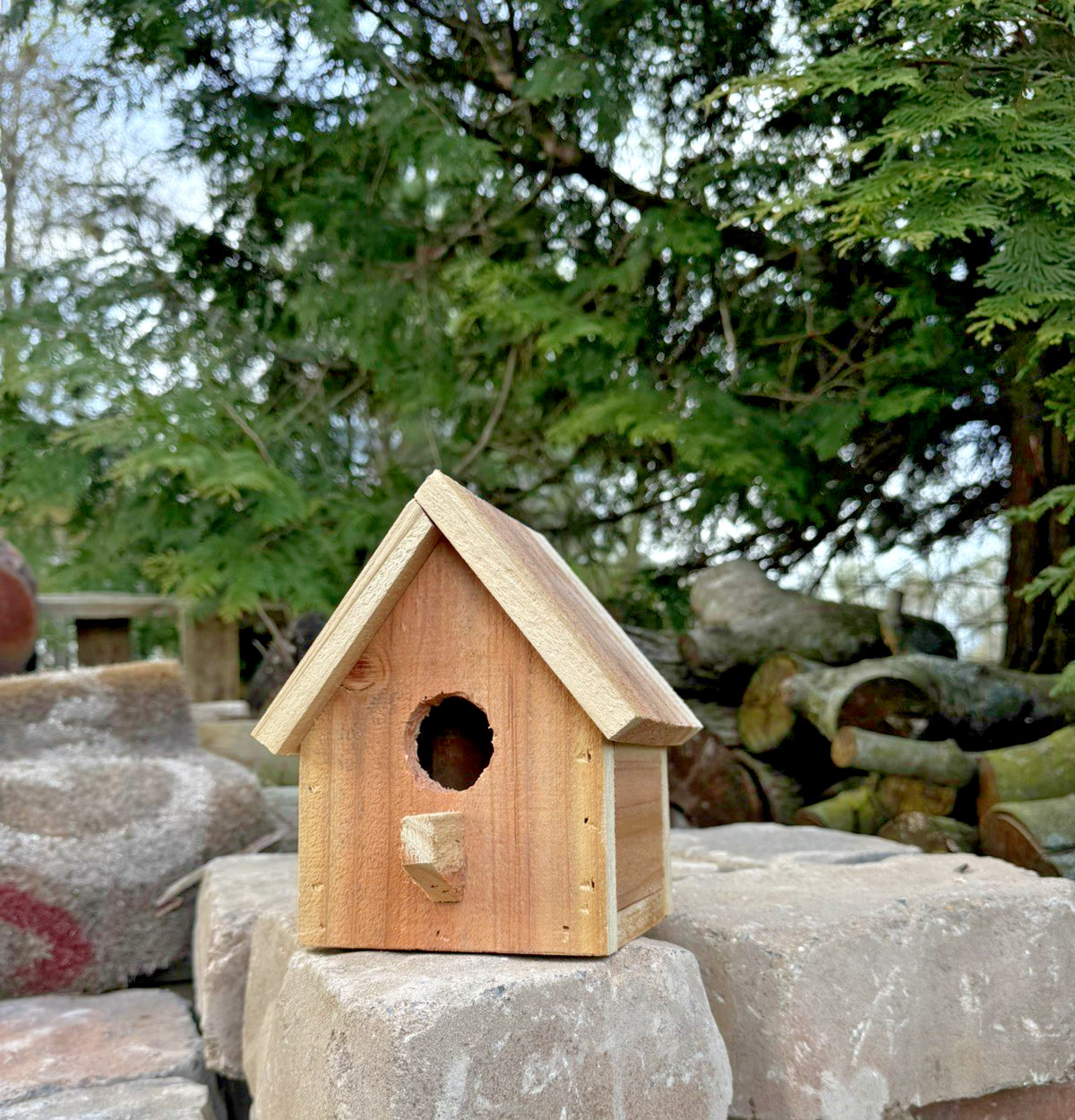 Handmade Cedar Birdhouse w/Chimney Rustic Outdoor Wren Chickadee NestGardenDecor