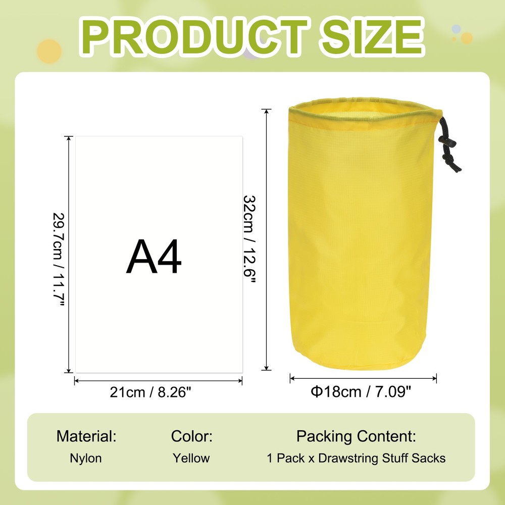 Stuff Sack, Nylon Waterproof Storage Sacks, 7x13Inch(Yellow)