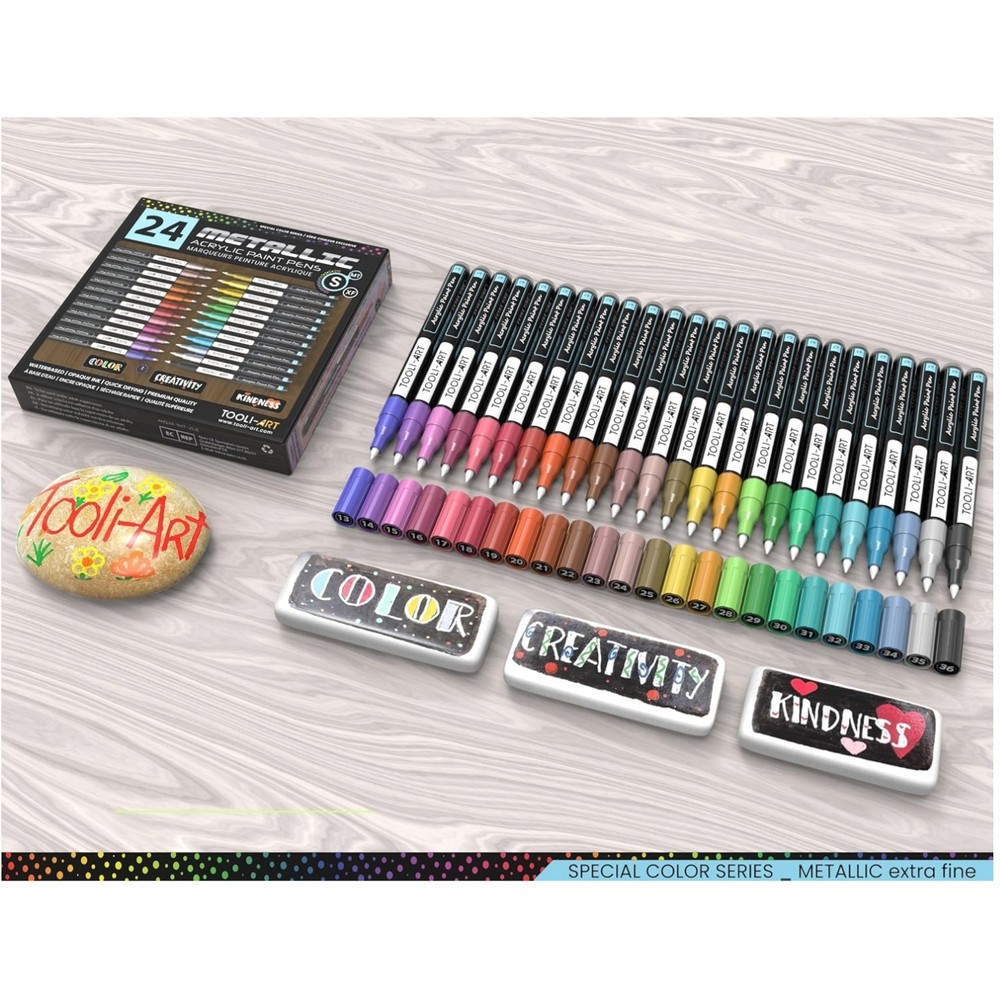 24 Metallic Acrylic Paint Markers Set - Extra Fine Tip