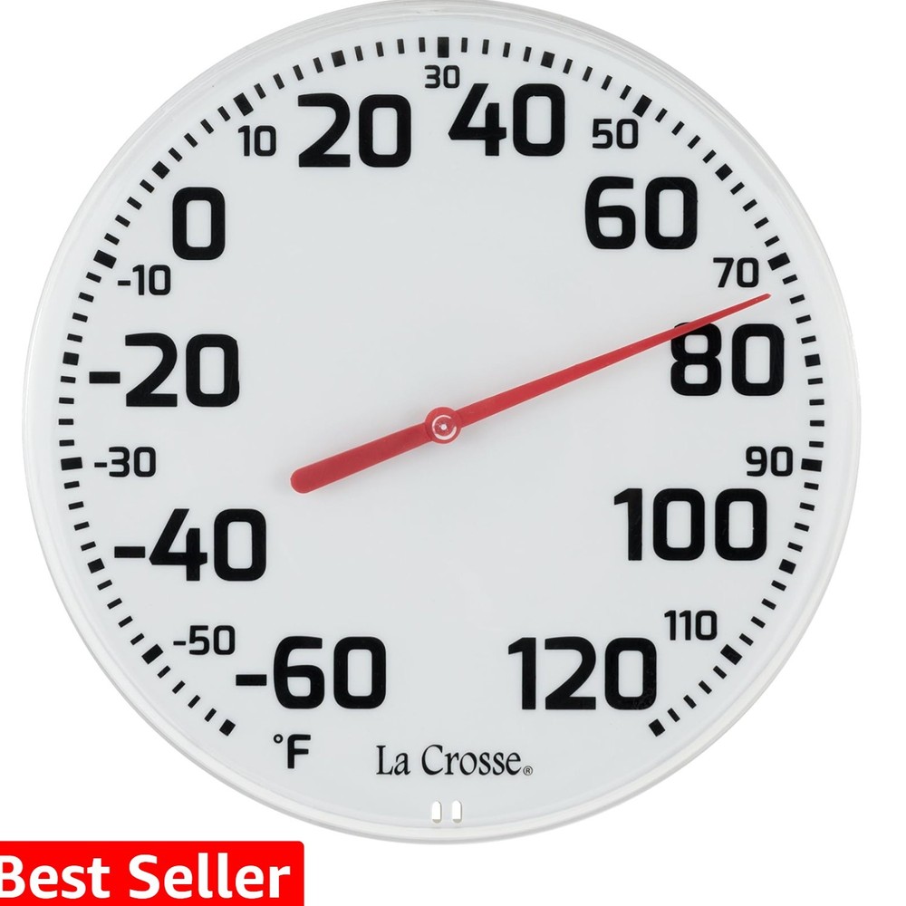 La Crosse 8" Round Analog Dial Thermometer, White
