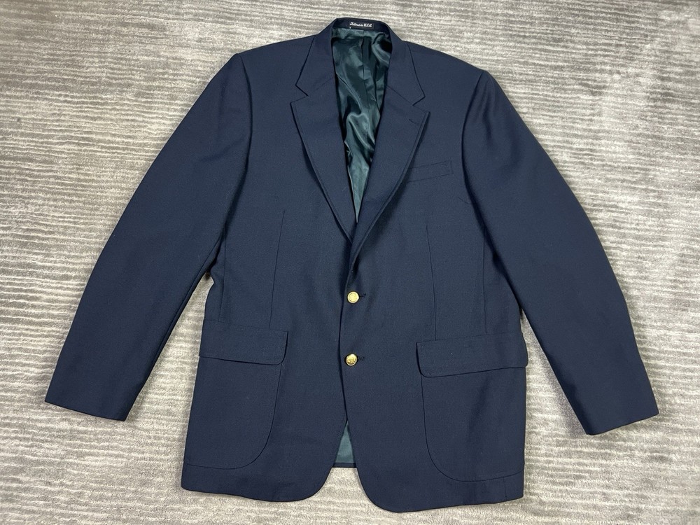 Stafford Blazer Mens 42L Blue Pinstriped Worsted Wool 2 Button Front