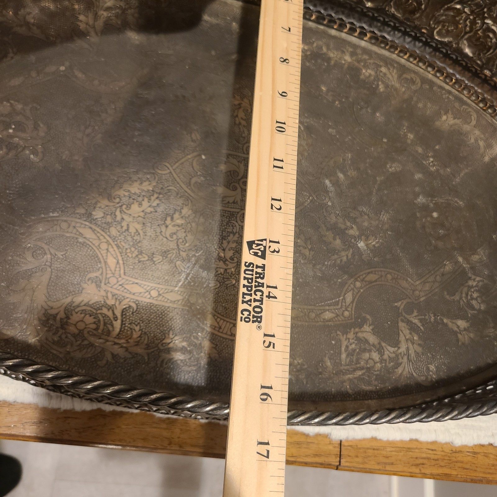 Castilian Imports Vintage Solid Brass Decorated Table Tray 27"X 16” X 6” Heavy