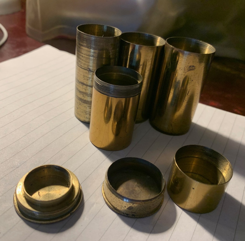 Brass Microscope Objective Cases & Non-matching Tops incl. Smith & Beck, Collins