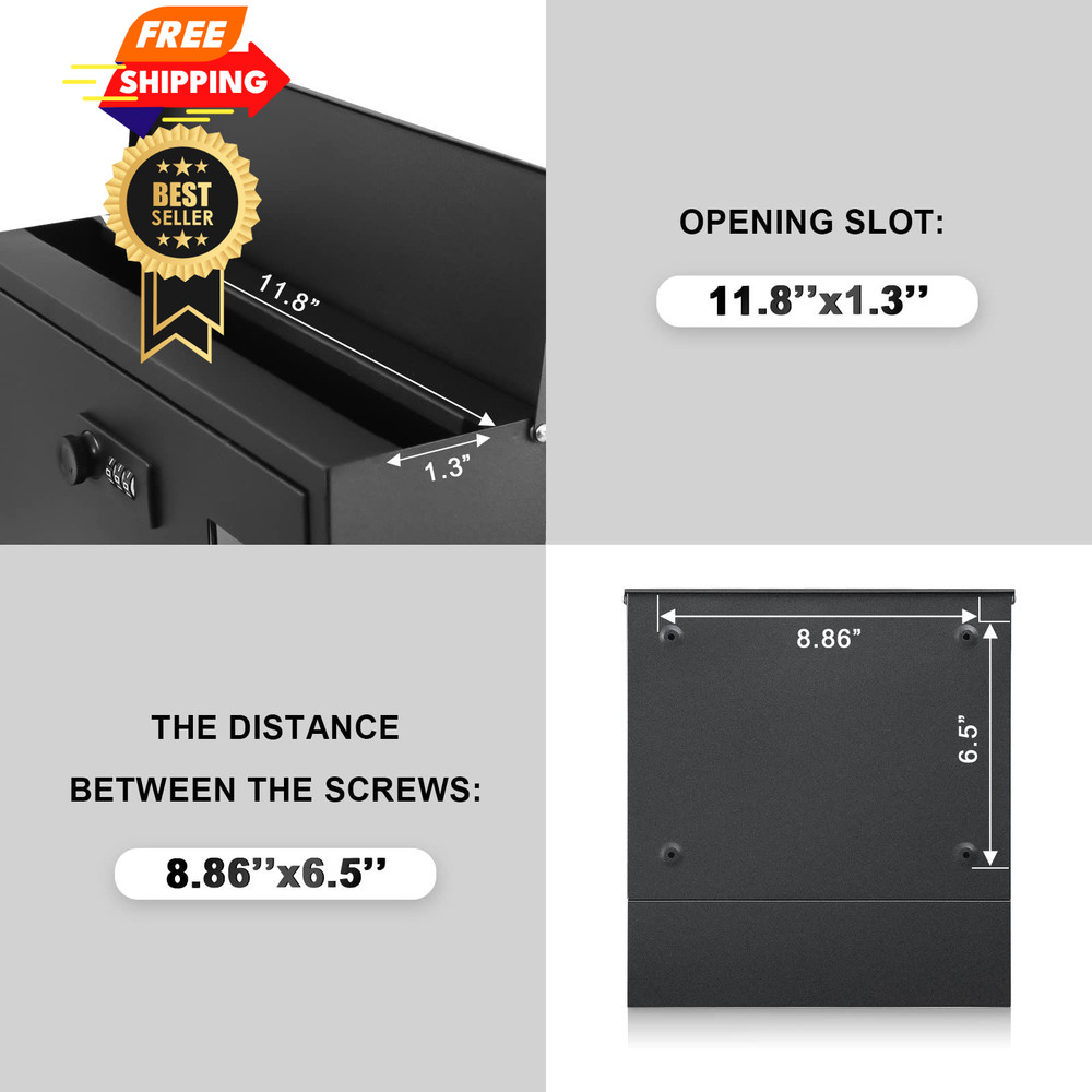 xydled Mailbox with Combination Lock,Large Capacity Black-combination Lock