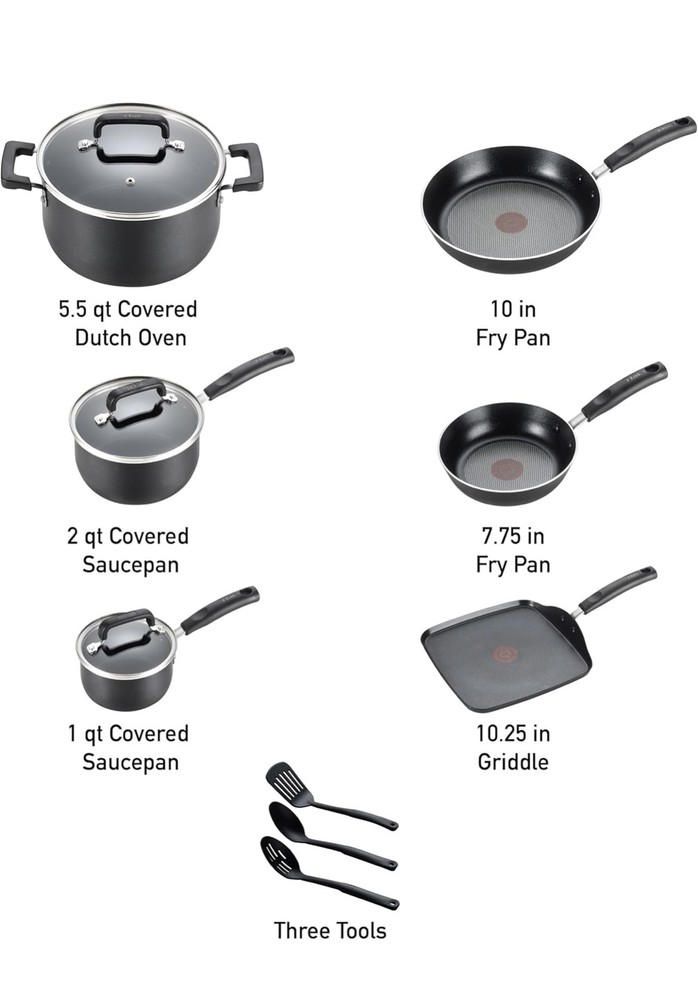T-fal Nonstick Cookware Set 12pc Kitchen Pots Pans Set