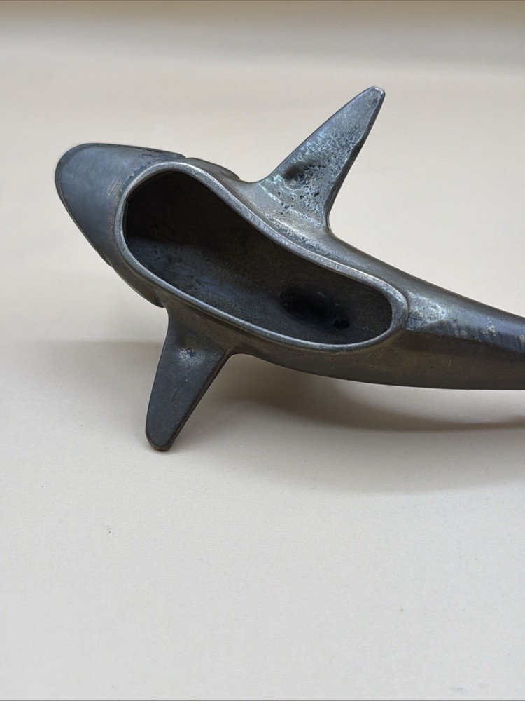 Vintage Solid Brass Shark Paperweight Figurine, 7" Long