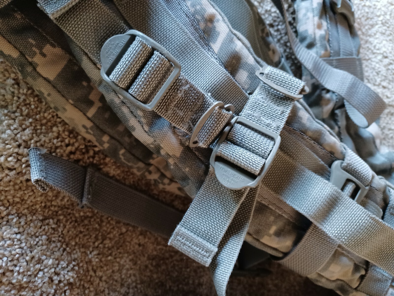 Molle II ACU Enhanced Camo Ruck Sack Shoulder Straps with Quick Release Lowers