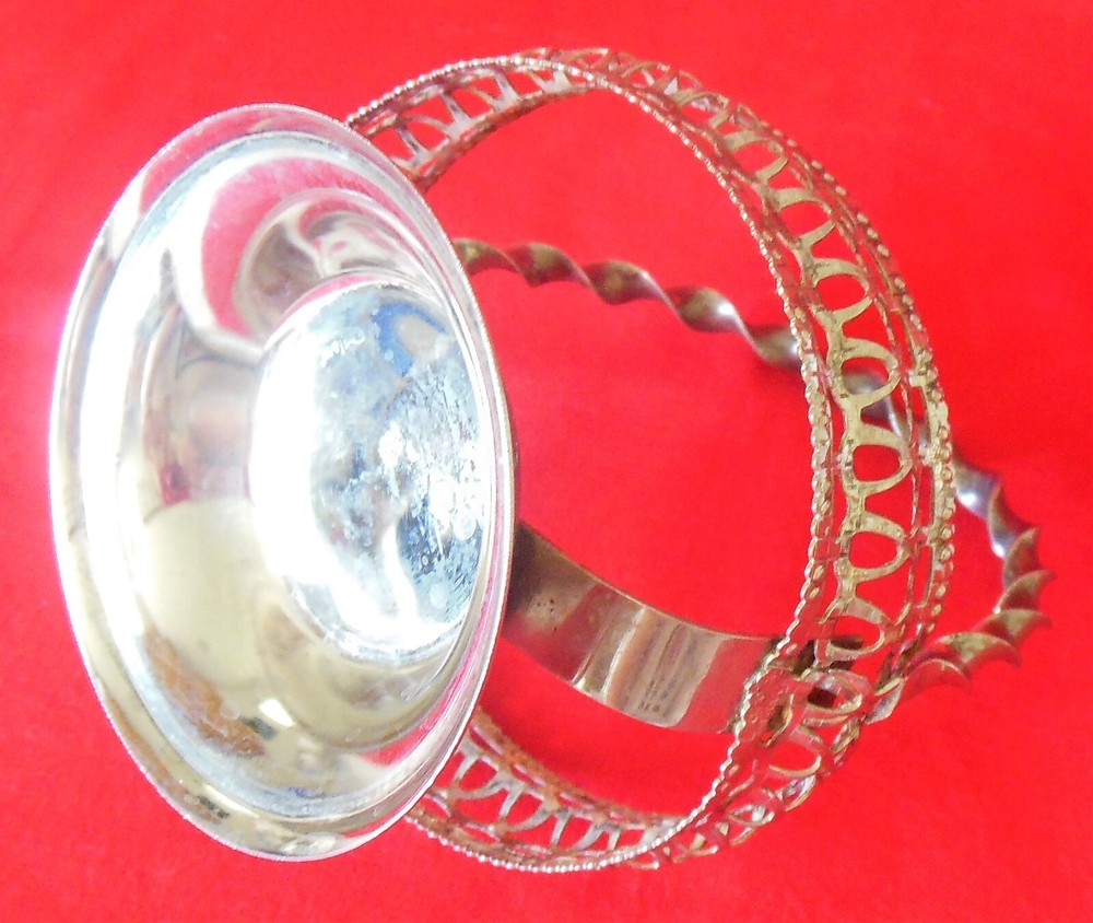 Silverplate & Clear Glass Condiment Caddy Server Basket England