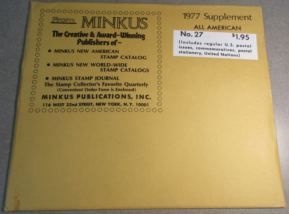 "MINKUS" 1977 SUPPLEMENT ALL AMERICAN #27 POSTAL,COMMEM. STATIONARY W/FREE SHP.