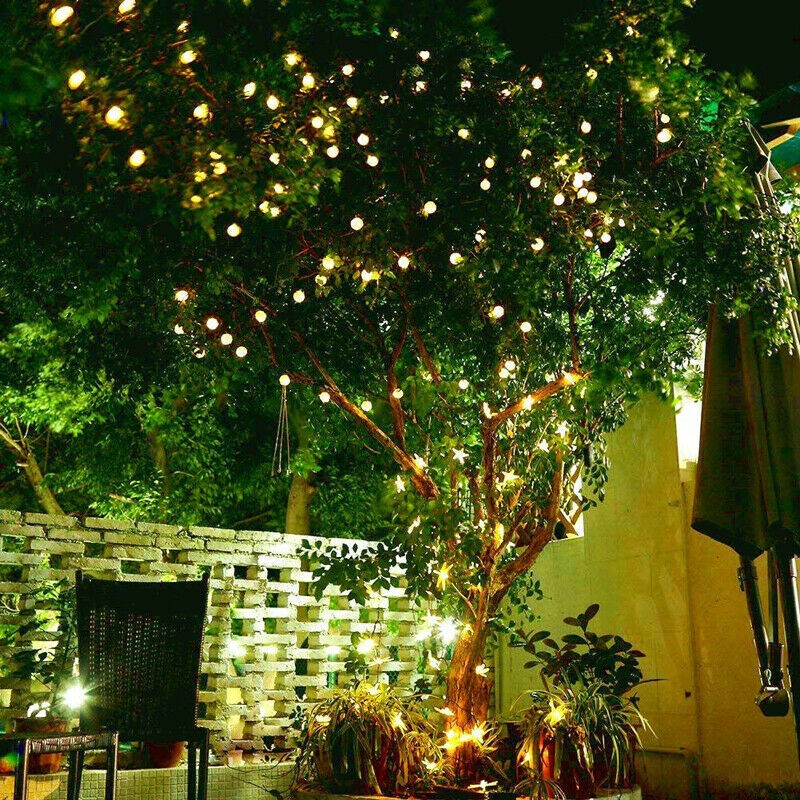 33FT Outdoor Solar Globe String Light Ball 8 Modes Yard Light 100LED Yellow