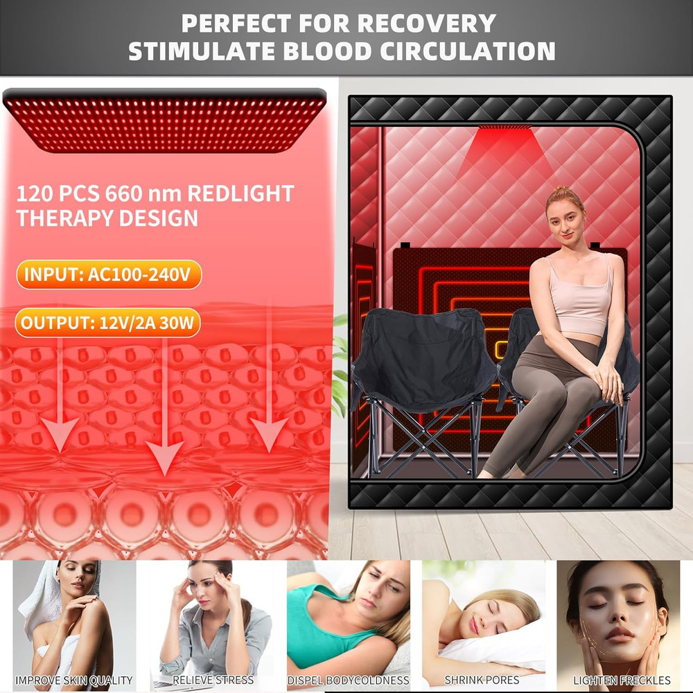 Compact 2-Person Infrared Sauna with Red Light Therapy & Remote Control