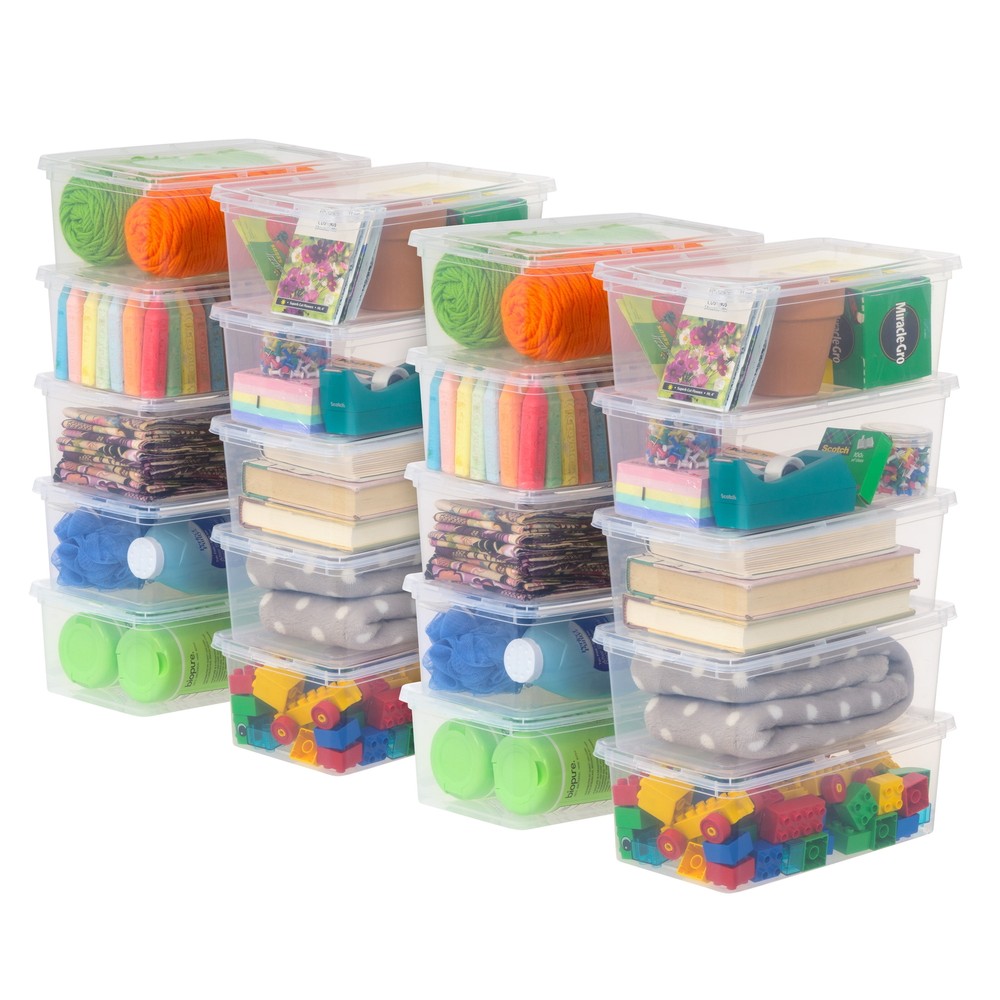 5 Qt Plastic Storage Bins with Lids, Stackable Totes, Containers, Clear, 20Pk