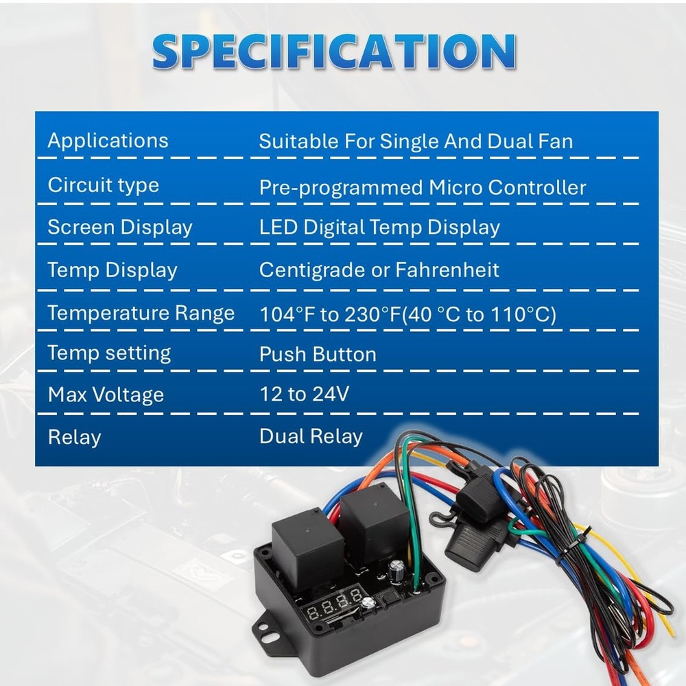12V/24V Digital Electric Radiator Fan Controller Switch Kit with Adjustable T...