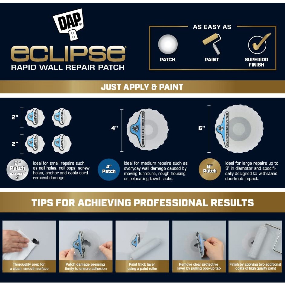 DAP Eclipse Rapid Wall Repair Patch: 2 in. width (White) *4-pack