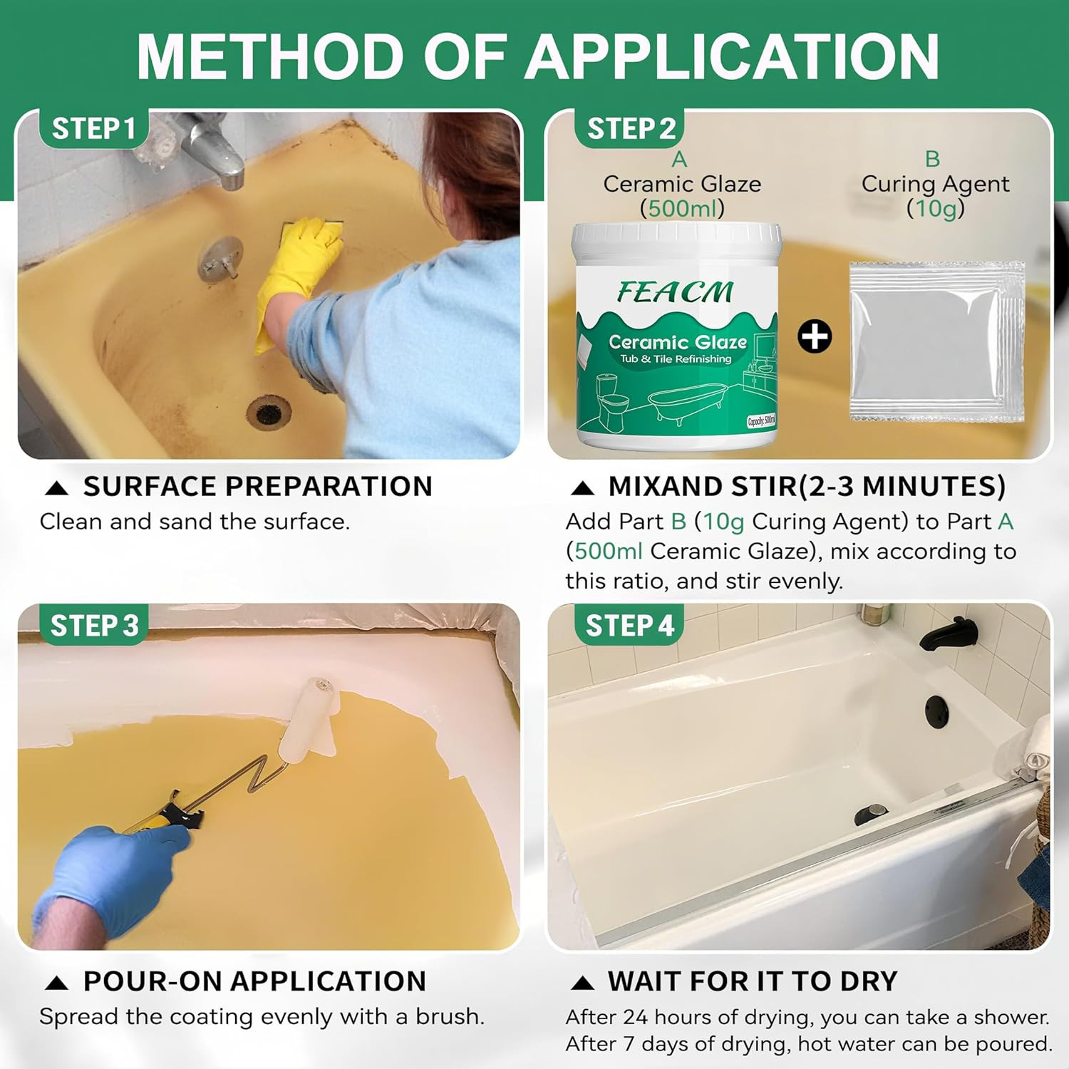 Tile Paint, Tub and Tile Refinishing Kit with Hardener, Tub Refinishing Kit Whit