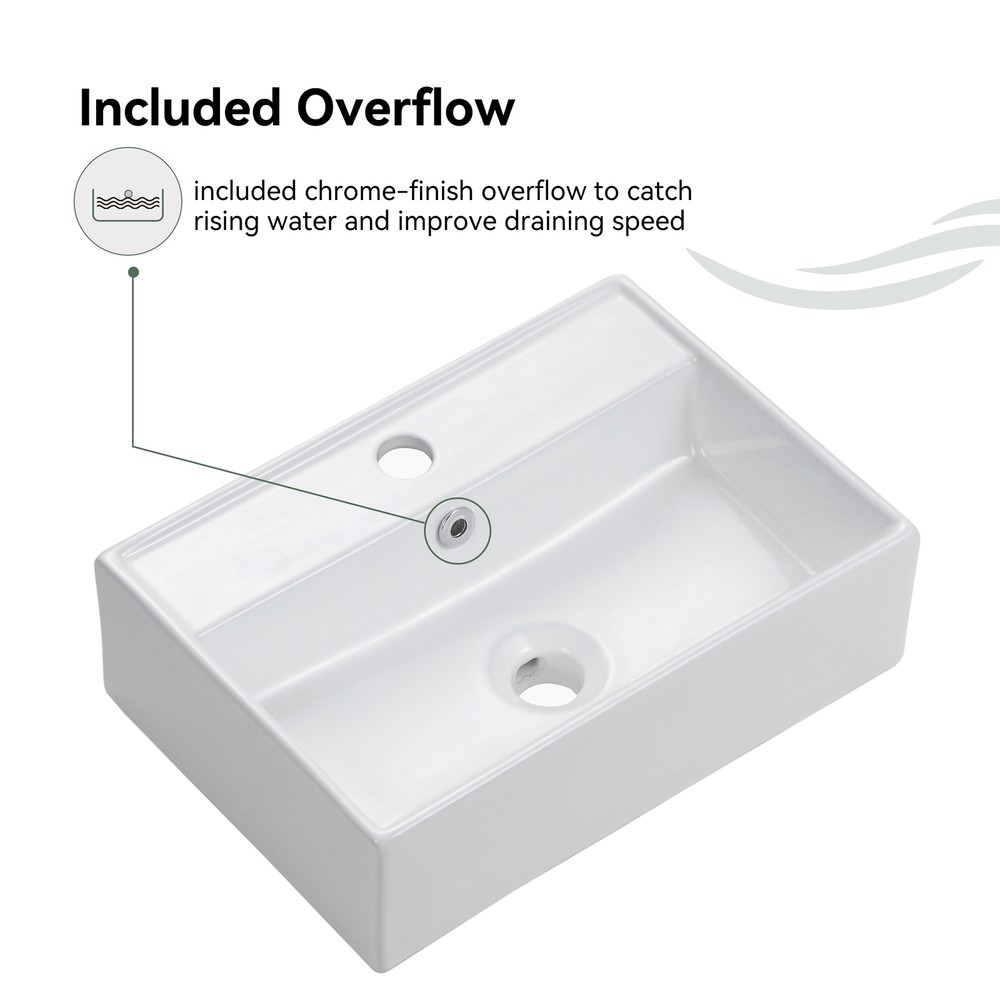 Small Vessel Sink 20"x17" Wall Mount Bathroom Sink Rectangular White Floating