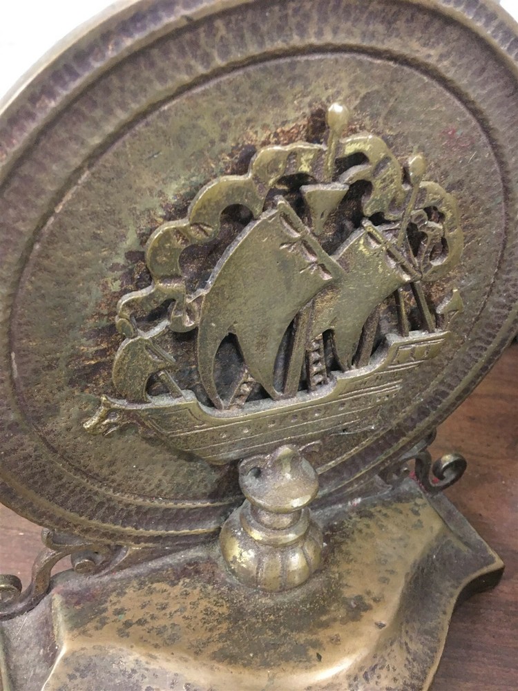 Heavy Antique Bronze Door Stop Sailing Ship