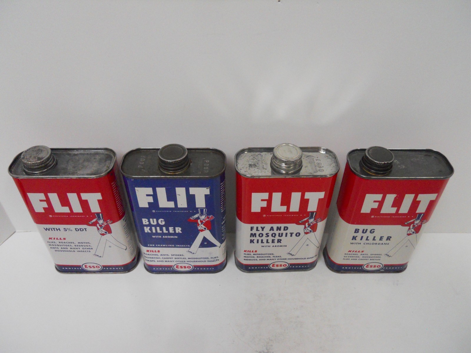 Vintage Set of (4) Different ESSO FLIT 1 Pint Cans Empty and for Display Only