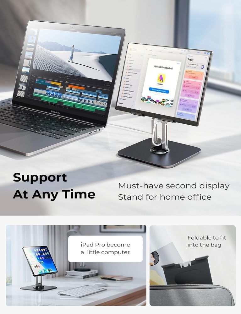 Ipad Stand Holder Adjustable Tablet Stand for Desk Rotating Black