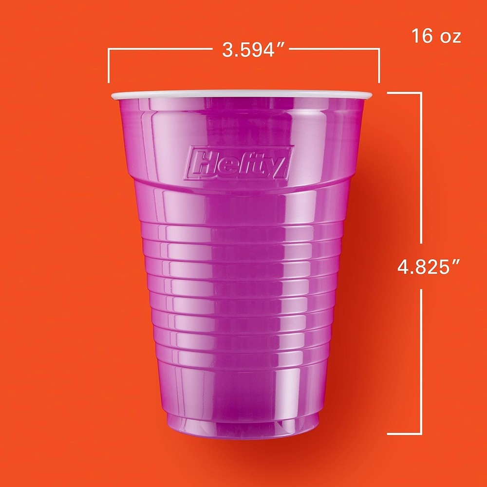 Party on Disposable Plastic Cups, Assorted, 16 Ounce, 100 Count
