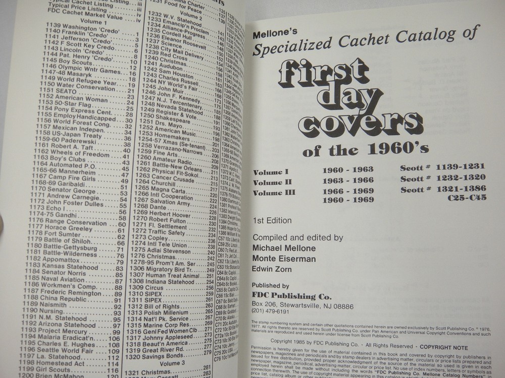 Mellone's Specialized Cachet Catalog of FDCs of the 1960s Volumes 1-3 Complete