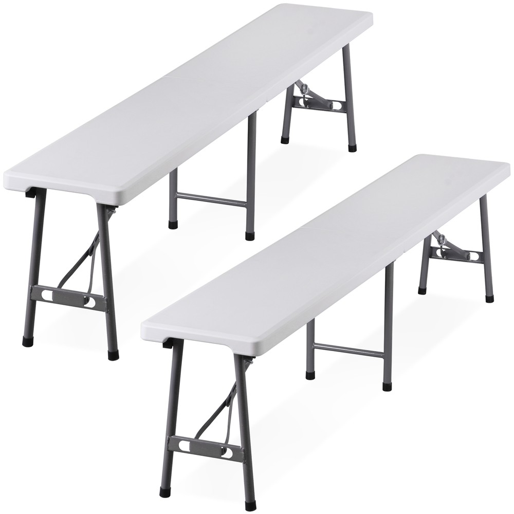 6ft Plastic Folding Bench 2 Pack Portable Waterproof Dining Seat w/ Handle White