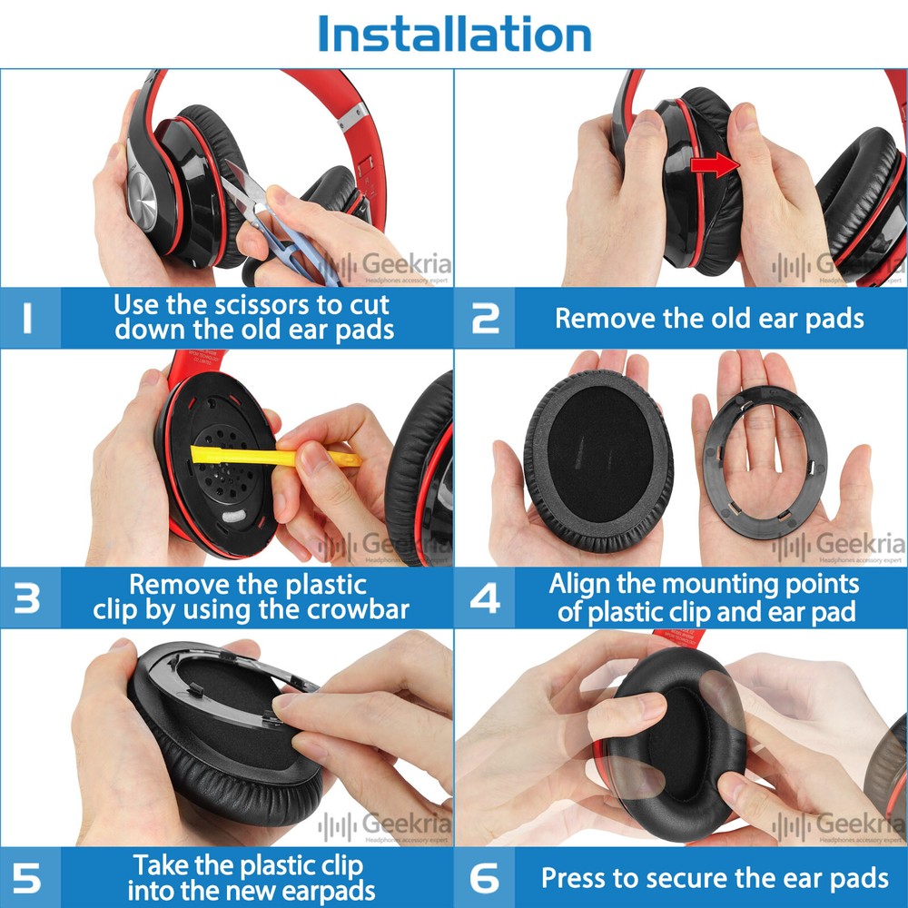 Geekria Protein Leather Replacement Ear Pads for Mpow 059 Headphones (Black)