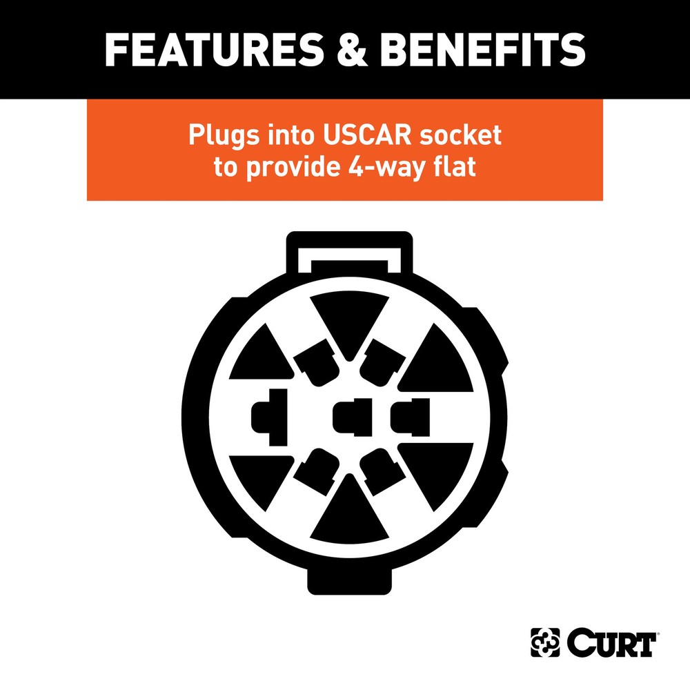 CURT Replacement OE 4-Way Flat Trailer Wiring Harness Socket Plugs Into USCAR