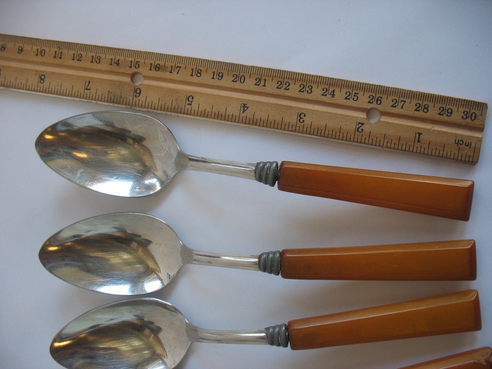 S/12 Royal Brand Sharp Cutter Butterscotch Bakelite Flatware Teaspoon Tablespoon
