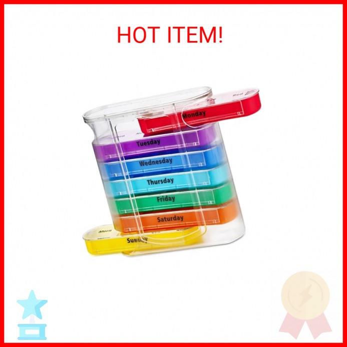 MEDca Weekly Pill Organizer, Four Times-a-Day, 1 Dispenser with Stackable AM/PM