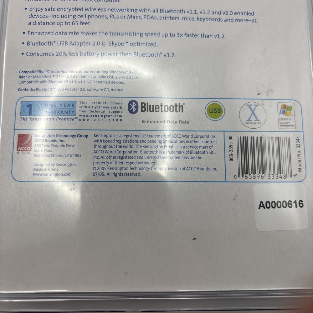 Kinsington Bluetooth USB Adapter 2.0 Brand New