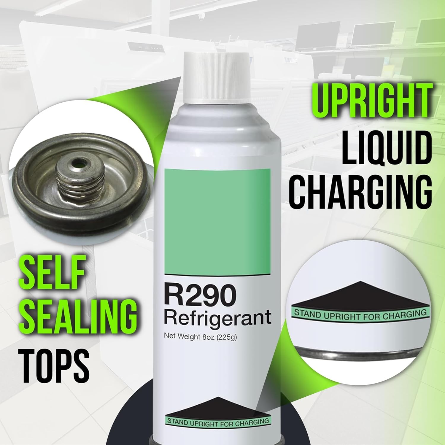 Leak Saver R290 Refrigerant 3-Pack - 8oz Upright Charging Self Sealing Can - Can