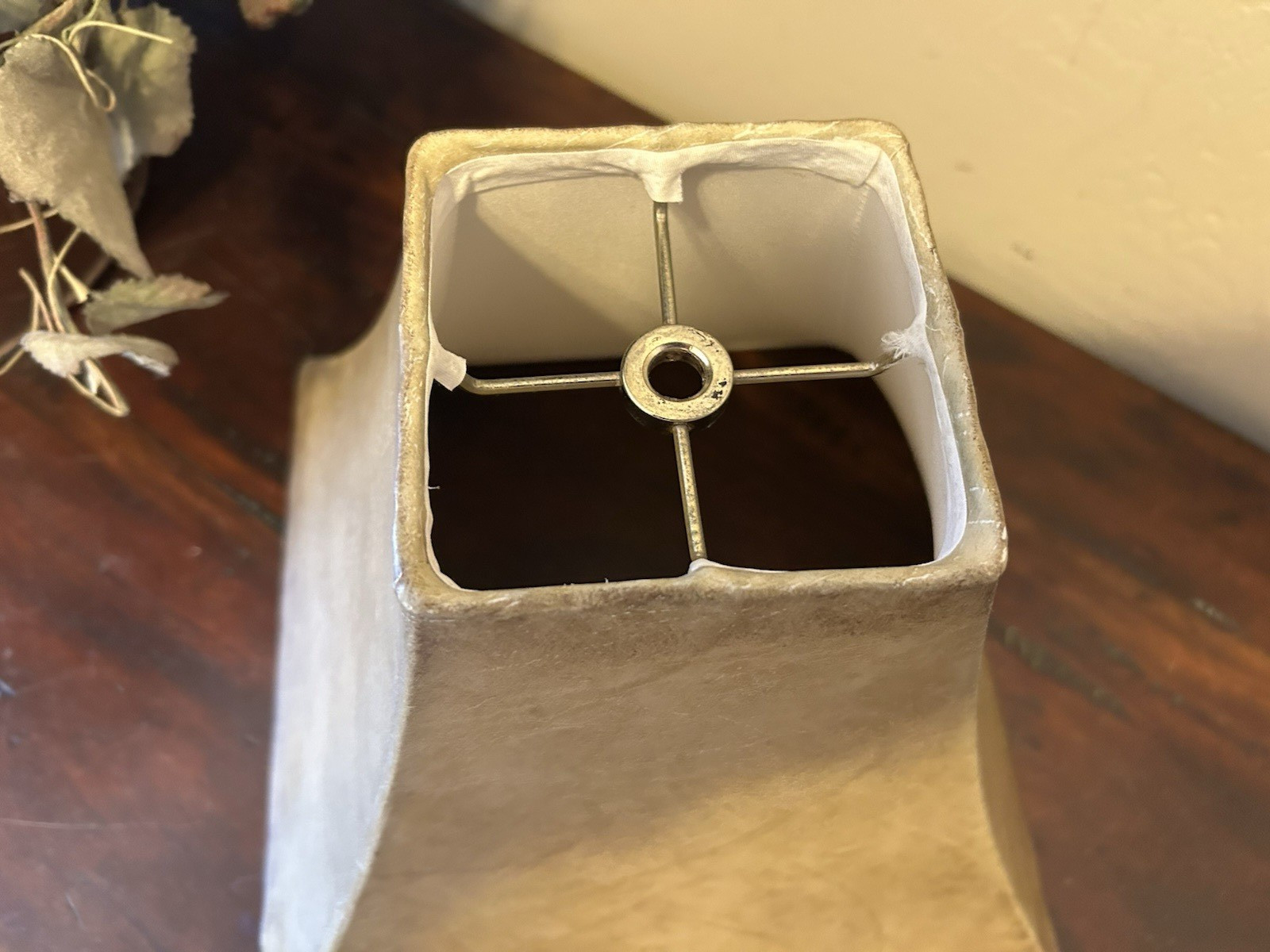 Mouton Tan FAUX LEATHER Lamp Shade~9.75" base~8" tall~Distressed LQQK