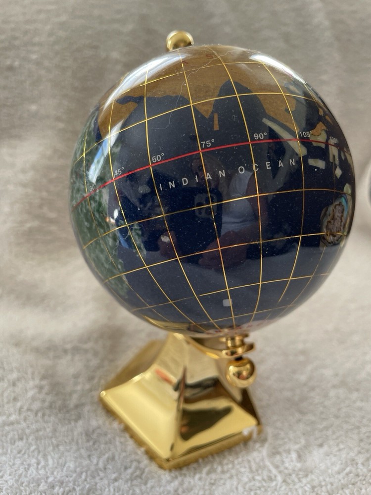 Mini desktop rotating Earth Globe With Gemstone/ Inlay Brass Base