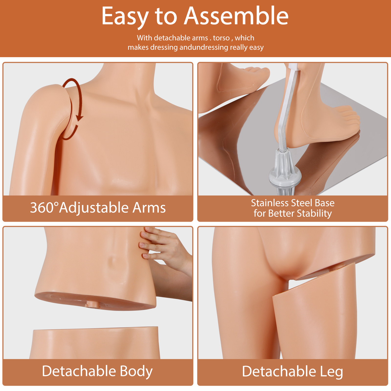 Male Mannequin Full Body 71 inch High Realistic Clothing Mannequin with Base