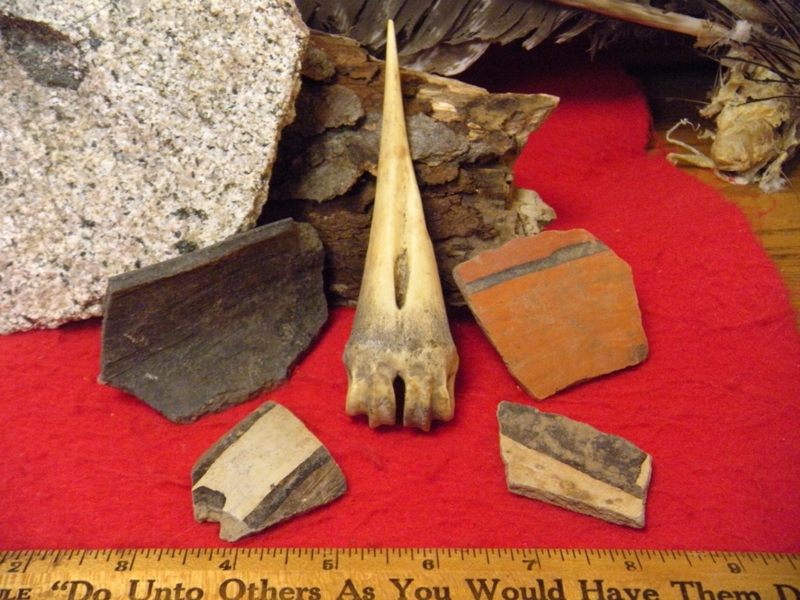 5.23" BONE AWL – CHICAGO ILL ESTATE - FOUR PIECES POTTERY - FOUR ARTIFICTS