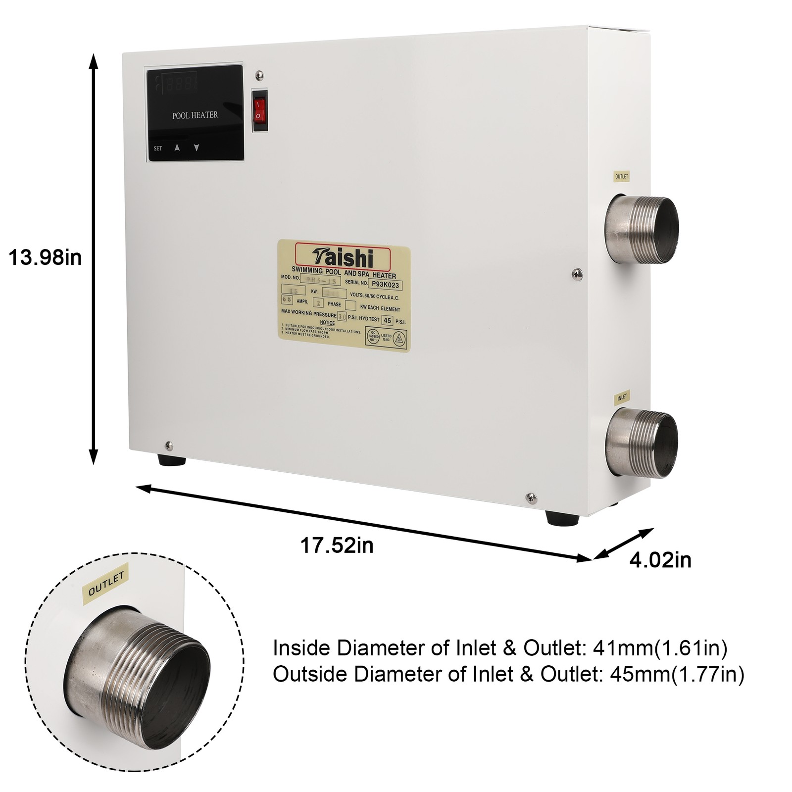 15KW Electric Water Heater Swimming Pool Thermostat 220V SPA Hot Tub Genuine USA