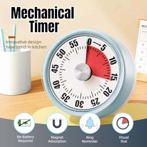 Kitchen Timer,Visual Timer,100% Mechanical Desk Timer,No Batteries