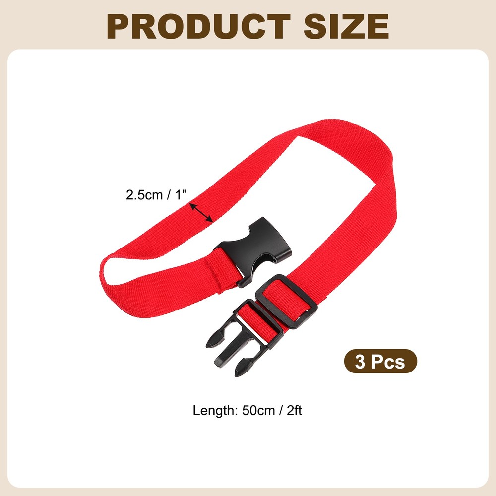 3pcs 1" x 2ft Utility Straps with Quick Release Buckle Adjustable, Red