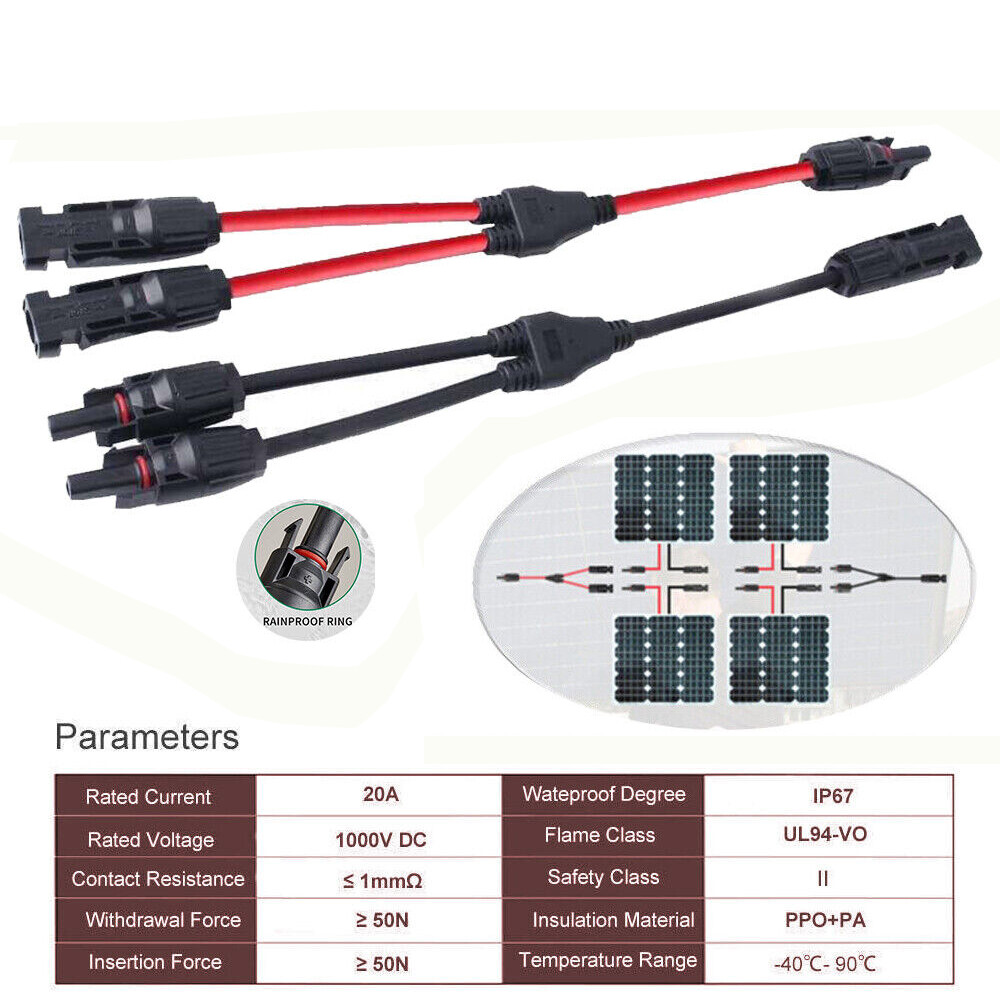 Solar Connectors Y Branch Adapter Cable Wire Plug Tool for Solar Panel Extension