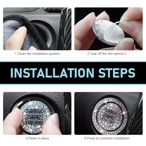 2 PCS Bling Push to Start Button Cover, Crystal Key Ignition Decorative